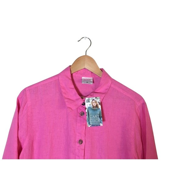 Click CMC Top Women's Size XL Pink 3/4 Sleeve Button Up Color Me Cotton Linen - Picture 3 of 7